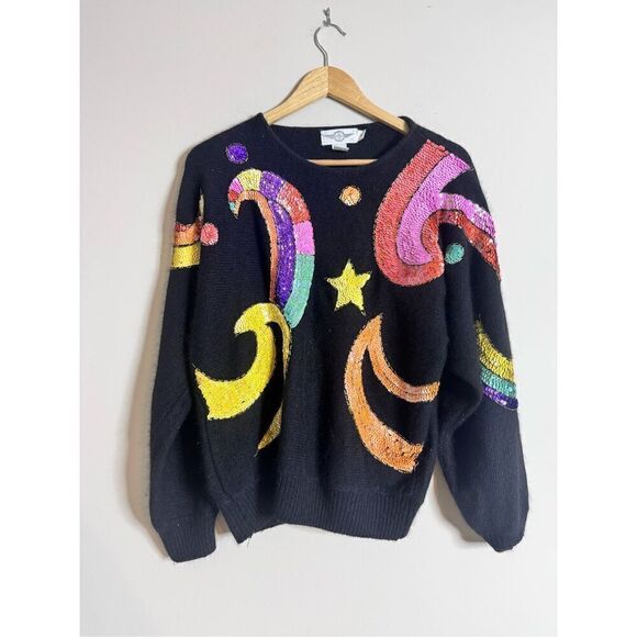 Vintage sequin cosmic star moon sweater sz s - Picture 1 of 7